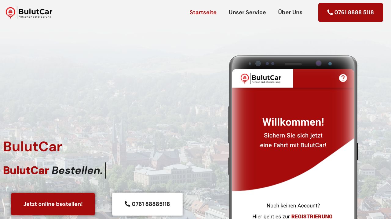 Öffentliche BulutCar-Website mit dem Einstieg zur Fahrtbuchung und der mobilen Oberfläche.